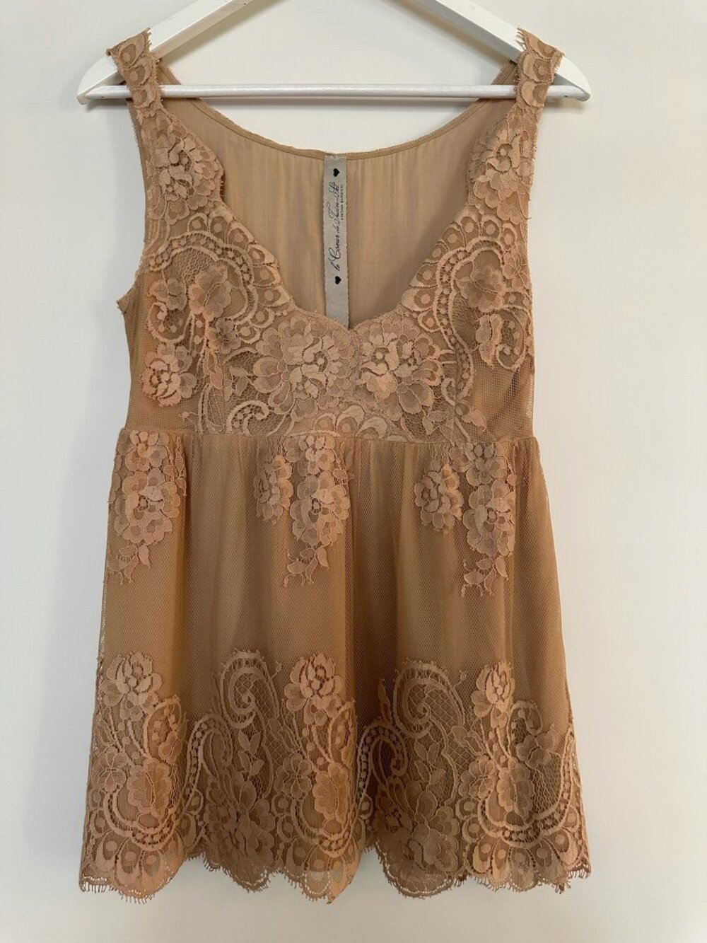 Lace Babydoll Nude Sleeveless Camisole Top Boho Chic Sz S Italy Lace